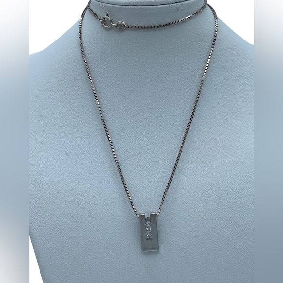Sterling silver 925 PK signed Italy box chain pendant CZ minimalist geometric - Picture 1 of 7